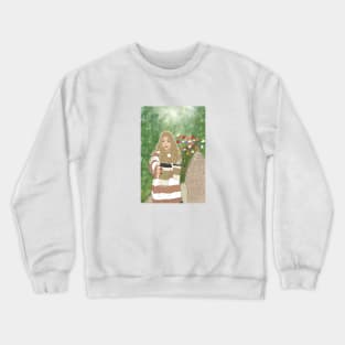 The girl with coffee and flowers Crewneck Sweatshirt